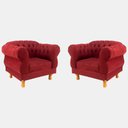 Ver imagem 1 de Kit 2 Poltronas Elisabeth Chesterfield Duque Capitonê Suede Vermelho / Decoração, Barbearia, TV, Sal