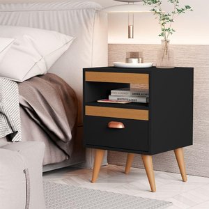 Kit 2 Mesas de Cabeceira Sal com 1 Gaveta Preto/ypê/preto