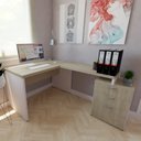 Ver imagem 1 de Mesa Auxiliar com Gaveteiro Pedestal Pasta Suspensa e Natus 112cm Branco E Carvalho Mel