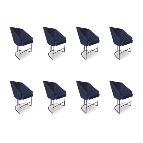 Kit 8 Poltronas Luxo Alana Suede Azul Marinho Base Ferro Preto - Pallazio