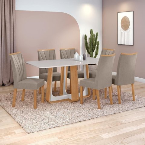 Conjunto Sala de Jantar Mesa Easy Tampo Vidro Mdf 6 Cadeiras