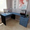 Ver imagem 1 de Mesa Auxiliar com Gaveteiro 112cmx42cm Móveis 112cm Bramov Preto E Azul