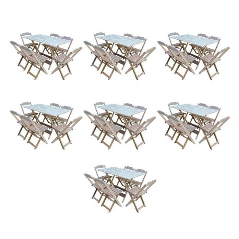 Kit 7 Jogos De Mesa Dobravel Com 6 Cadeiras De Madeira 120X70 Para Restaurante E Bar - Sem Pintura