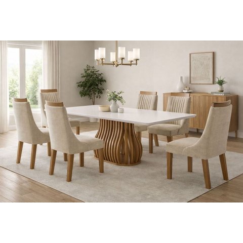 Conjunto de Jantar 6 Lugares 1,80 em Mdf Harmina - Domus