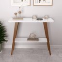 Ver imagem 2 de Aparador Caio 90x30 Tampo Mdf 30mm Pé em Madeira Branco/amadeirado