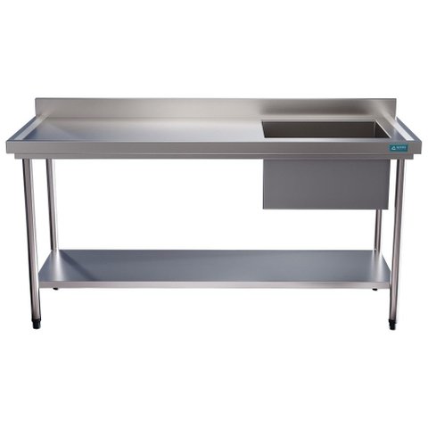 Mesa Pia Aço Inox Uma Cuba 50x40x25 Direita e Prateleira 150x60x90