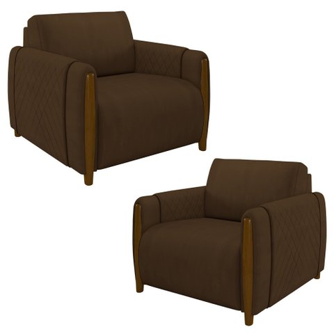 Kit 2 Poltronas Decorativas para Sala de Estar 98cm Amaranto M22 Veludo Marrom - Mpozenato