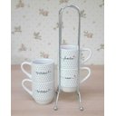 Ver imagem 2 de Kit Jogo 4 Xicaras Café Hotel 80ml Empilháveis com Suporte - Poá Preto