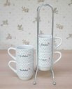 Ver imagem 2 de Kit Jogo 4 Xicaras Café Hotel 80ml Empilháveis com Suporte - Poá Preto