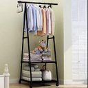 Ver imagem 1 de Arara Roupa Cabideiro Aço Guarda Sapateira Prateleira 160cm c/ rodinhas:preto