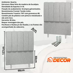 Cabeceira Solteiro Estofada 90cm Carla Linho com Frames:cinza - 3