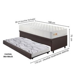 Bicama Box Baú Courino Linho 88x188 com Colchão Ecoline D33 Ecoflex - 2