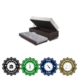 Bicama Box Baú Courino Linho 88x188 com Colchão Ecoline D33 Ecoflex - 9