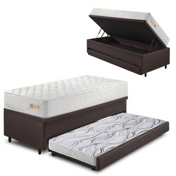 Bicama Box Baú Courino Linho 88x188 com Colchão Ecoline D33 Ecoflex - 1