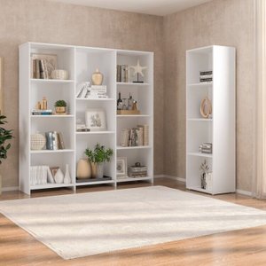 Kit com 1 Estante Livreiro 11 Nichos Odelia e 1 Estante Modular 4 Nichos Calum