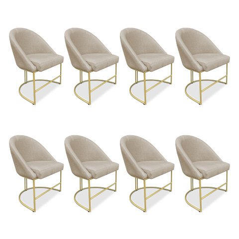 Kit 08 Cadeiras Poltrona de Jantar Bela Suede Bege Base Metálica Industrial Dourado - Pallazio