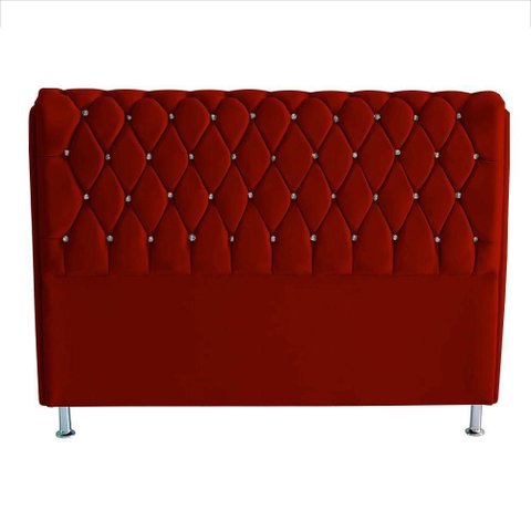 Cabeceira de Cama Box Londres Casal 140 Cm Suede Botão de Strass Vermelho do Lar Móveis e Decora