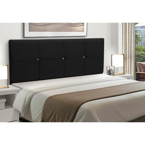 Cabeceira Estofados Casal Quarto 1,44cm Poliana Suede Preto Madelina Decor