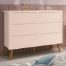 Cômoda Infantil Theo 6 Gavetas Rosa Fosco com Pés Amadeirado - Reller Móveis - 2