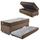 Ver imagem 1 de Bicama Solteirão Box Baú com Linho Marrom 96x203 com Colchão Relax Adorabile Molas Ensacadas Ecoflex