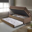 Ver imagem 3 de Bicama Solteirão Box Baú com Linho Marrom 96x203 com Colchão Relax Adorabile Molas Ensacadas Ecoflex