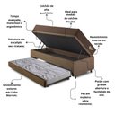 Ver imagem 5 de Bicama Solteirão Box Baú com Linho Marrom 96x203 com Colchão Relax Adorabile Molas Ensacadas Ecoflex
