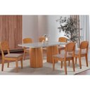 Ver imagem 1 de Conjunto: Mesa Sala Jantar Maldivas C/ Tampo Madeirado C/ Vidro Canto Curvo 180x90cm e 6 Cadeiras