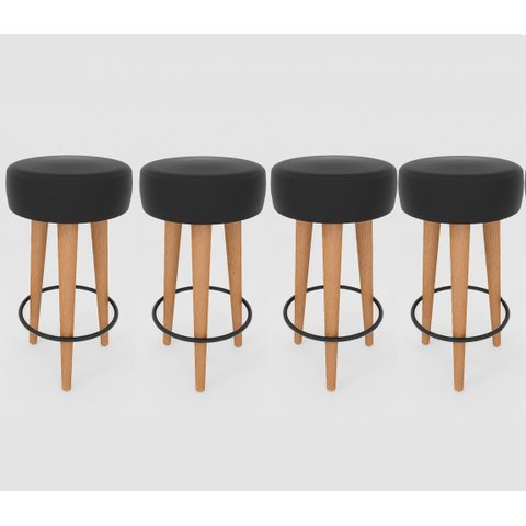 Kit 4 Banqueta Alta Cozinha 70cm Estofada Preto Madeira Maciça Urban
