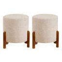 Ver imagem 1 de Kit 2 Puff Thor Sued Veludo Linho Corino Luxo Bege Base em Madeira Maciça