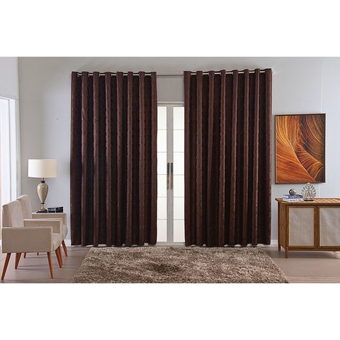 Cortina Jacquard Luxo em Tecido Semi Blackout Sala 2,70x2,30:marrom