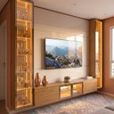 Ver imagem 1 de Estante Home Theater para TV até 84 Polegadas Suspensa 2 Portas com Cristaleira LED e Vidro Reflecta