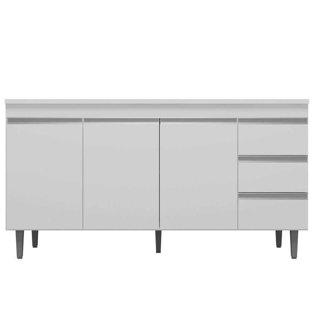 Balcão Gabinete Cozinha Andréia 150cm Com Tampo 3 Portas Branco - Desk Design - 1