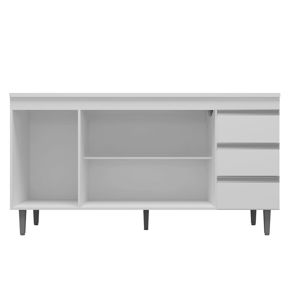 Balcão Gabinete Cozinha Andréia 150cm Com Tampo 3 Portas Branco - Desk Design - 6