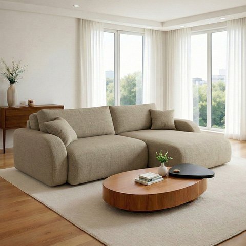 Sofá Cama Modular Orgânico Retrátil 4 Lugares 230cm Base Madeira Maciça Cancún