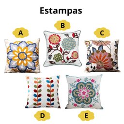 Capa de Almofada em Linho Bordada Luxo Decorativa 43x43 Cm Estampa D - 8