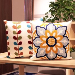 Capa de Almofada em Linho Bordada Luxo Decorativa 43x43 Cm Estampa D - 5