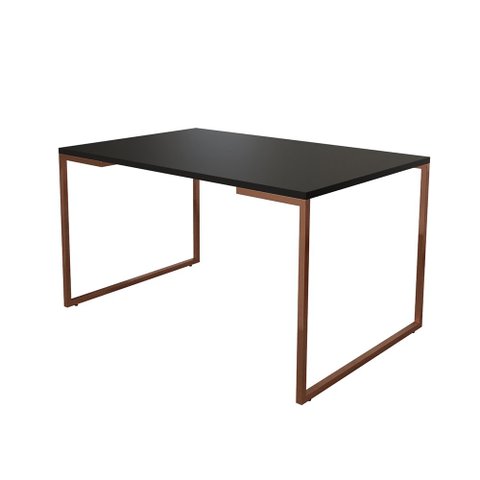 Mesa de Jantar Industrial 6 Lugares Preta 140x90 Base Aço Cobre