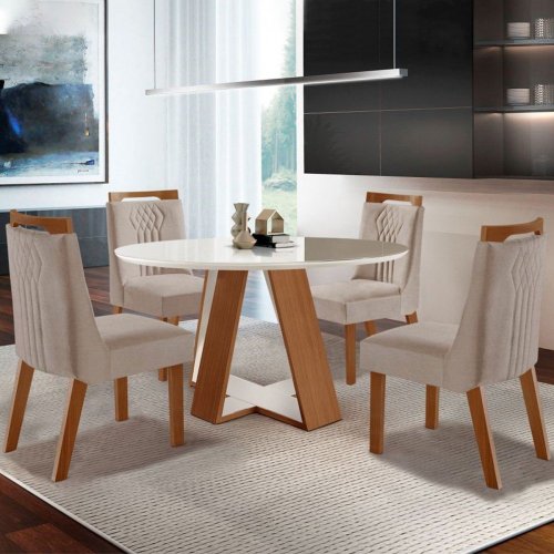 Mesa de Jantar 4 Lugares Viena com Vidro Prêmio/off White/linho Bege - Lj  Móveis