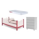 Ver imagem 1 de Conjunto Nuvem Branco Rosa com Colchão e Cômoda Lara Quarto Menina Completo Moderno Premium