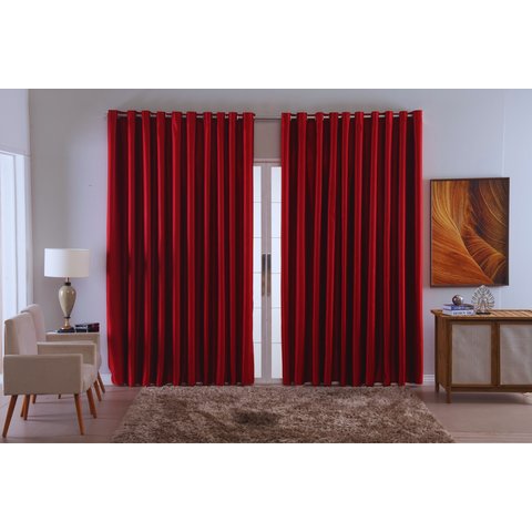 Cortina para Sala Quarto Blackout Tecido 4,00x2,80 Ellegance:vermelho