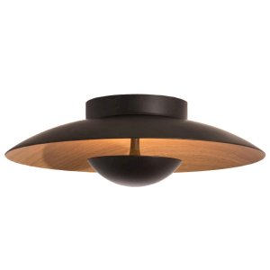 Plafon Led Sobrepor Redondo 25w Preto Freijó Luz Amarela Yamamura