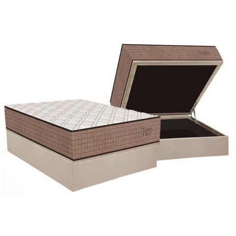 Cama Box Baú Casal: Colchão Molas Ensacadas Orthoflex Torino Híbrido + Base Crc Suede Clean (