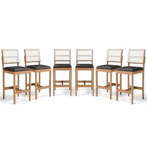 Kit com 6 Banquetas Milena Madeira Maciça Assento Estofado Encosto de Tela Sintética Courino Preto 5