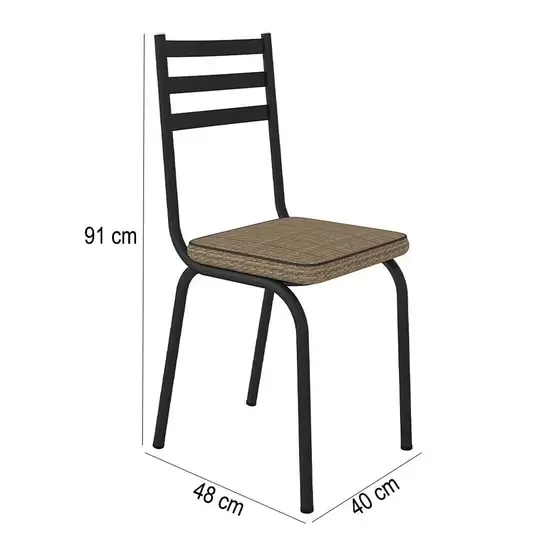 Kit com 4 Cadeiras 118 Para Cozinha - Preto Fosco - Assento Rattan - OG Móveis - 2