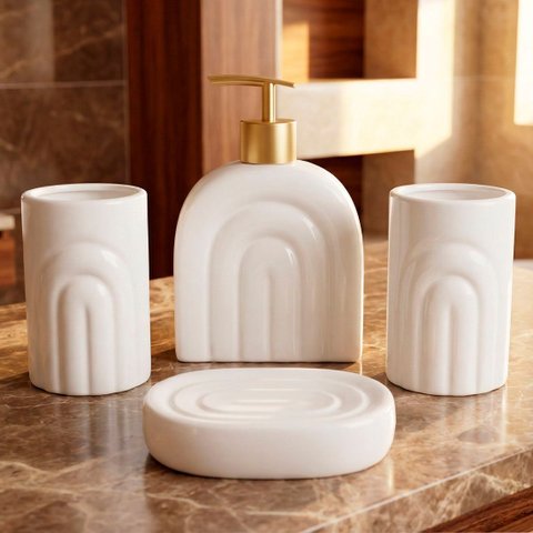 Jogo de Banheiro Lavabo Acessórios Textura em Arcos Kit 4pçs