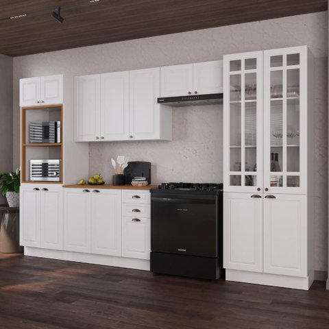Armário de Cozinha Modulada Completa Fidelitá Nara 100% MDF 5 Peças 350cm 16 Portas 2 Gavetas com