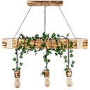 Ver imagem 1 de Luminária Rústica de Madeira Maciça 95cm com 3 Pendentes Barril + Plantas