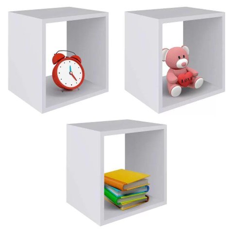 Kit 03 Nicho Infantil Organizador Branco Brilho 33x30 Cm