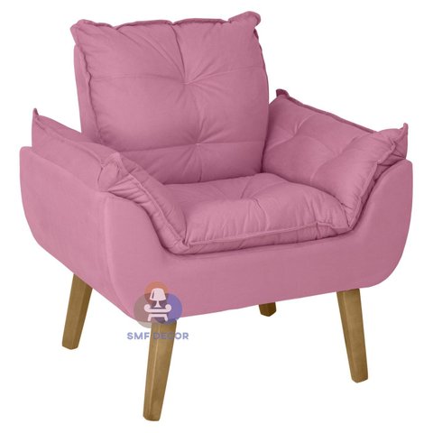 Poltrona/cadeira Decorativa Glamour com Pés Quadrado Rosê