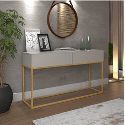 Aparador Buffet 2 Gavetas Industrial Linha Alta Moderno Off White Dourado - 1